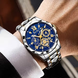 Luxury Skeleton Dial Men Business Watches Stainless Steel Calendar Quartz Wristwatch Clock Gift Relogio Masculino (Without Box）