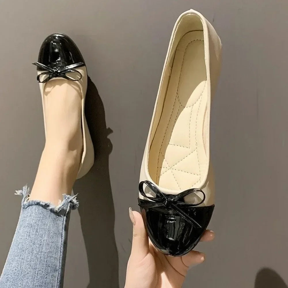 Women's Flat Shoes Comfort Non-slip Ladies Loafers Leather Flats Elegant Bowknot Women's Single Shoes