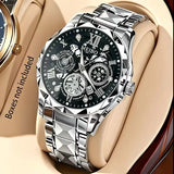 Luxury Skeleton Dial Men Business Watches Stainless Steel Calendar Quartz Wristwatch Clock Gift Relogio Masculino (Without Box）
