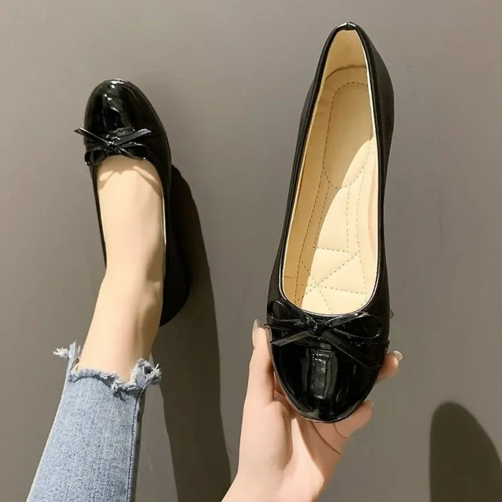Women's Flat Shoes Comfort Non-slip Ladies Loafers Leather Flats Elegant Bowknot Women's Single Shoes